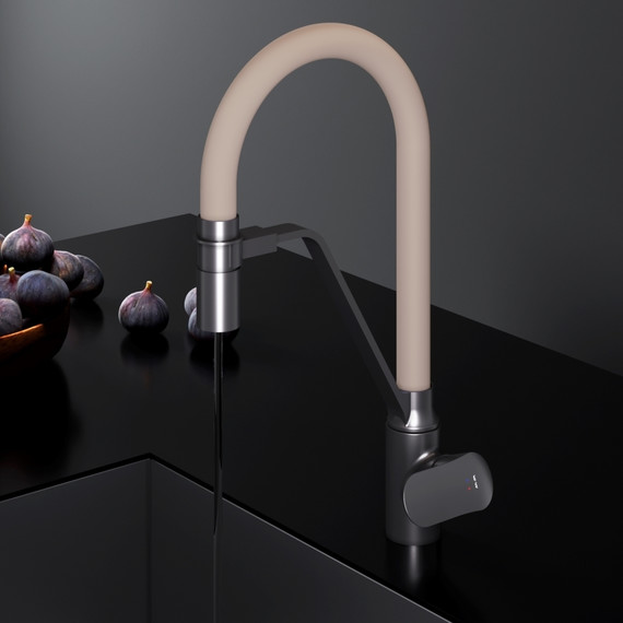 Смеситель для кухни AM.PM Like F8007826 для питьевой воды и гибким изливом, чёрный/бежевый, Цвет производителя: чёрный, бежевый фото 9