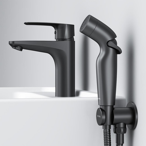Смеситель для раковины AM.PM Gem F90A03022 с гигиеническим душем, Цвет производителя: чёрный фото 4