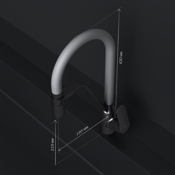 Смеситель для кухни AM.PM Like F8007825 для питьевой воды и гибким изливом, чёрный/серый, Цвет производителя: чёрный, серый - 5 Смеситель для кухни AM.PM Like F8007825 для питьевой воды и гибким изливом, чёрный/серый, Цвет производителя: чёрный, серый фото 5