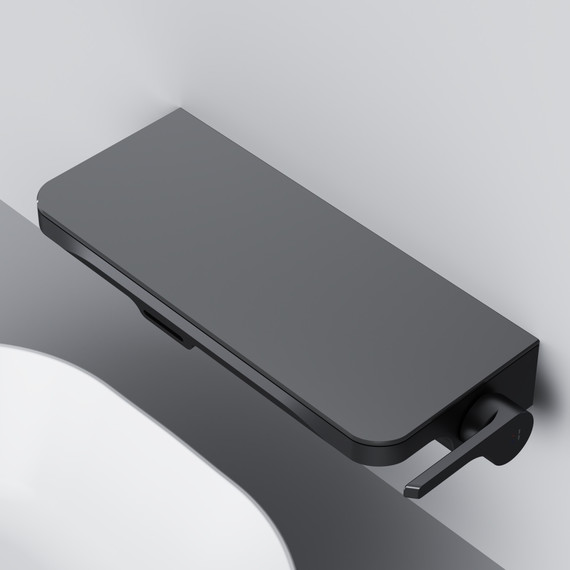 Смеситель для раковины AM.PM Func монтируемый в стену с полкой и каскадным изливом F8F72722, чёрный, Цвет производителя: чёрный фото 4