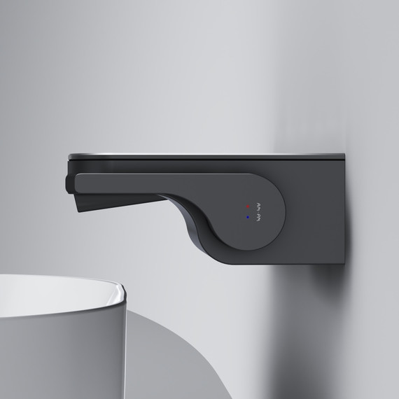 Смеситель для раковины AM.PM Func монтируемый в стену с полкой и каскадным изливом F8F72722, чёрный, Цвет производителя: чёрный фото 5