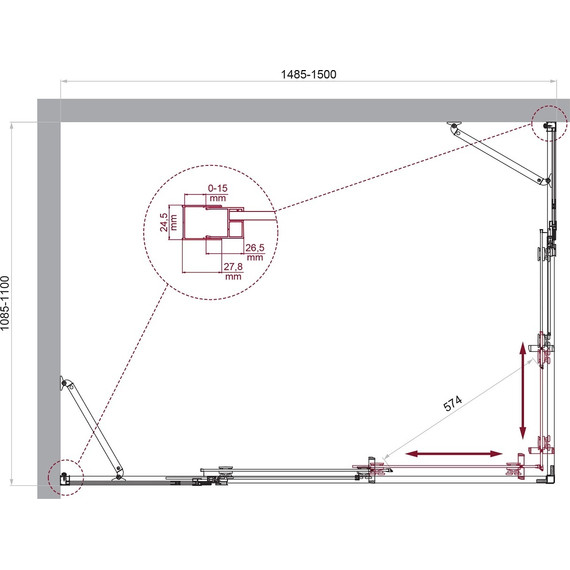 Душевое ограждение BelBagno 150x110 см LUCE-AH-22-150/110-C-Cr, хром/прозрачное фото 6
