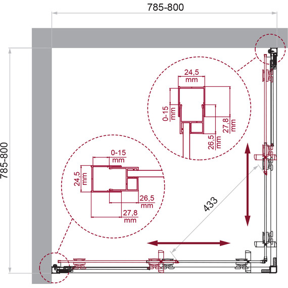 Душевое ограждение BelBagno 80x80 см LUCE-A-2-80-C-Cr, хром/прозрачное фото 6