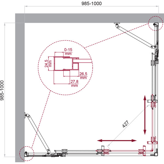 Душевое ограждение BelBagno 100x100 см LUCE-A-22-80+20-C-Cr, хром/прозрачное фото 6