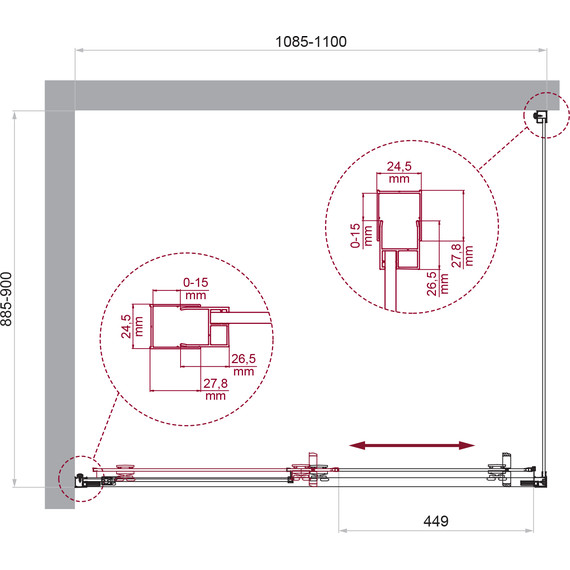Душевое ограждение BelBagno 110x90 см LUCE-AH-1-110/90-C-Cr, хром/прозрачное фото 6