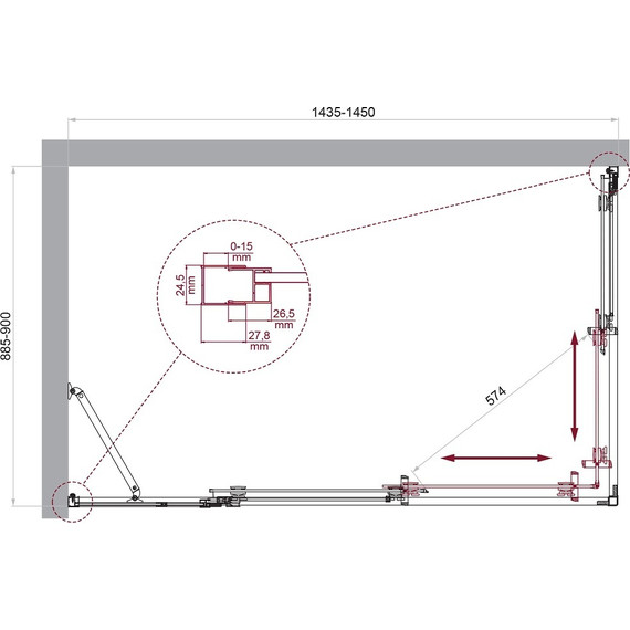 Душевое ограждение BelBagno 145x90 см LUCE-AH-21-145/90-C-Cr, хром/прозрачное фото 6