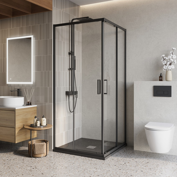 Душевое ограждение BelBagno 90x90 см LUCE-A-2-90-C-NERO, чёрный/прозрачное фото 
