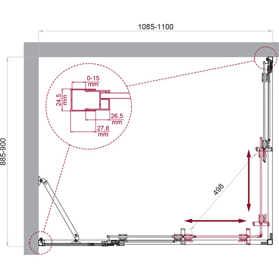 Душевое ограждение BelBagno 110x90 см LUCE-AH-21-110/90-P-Cr, хром/матовое фото 6