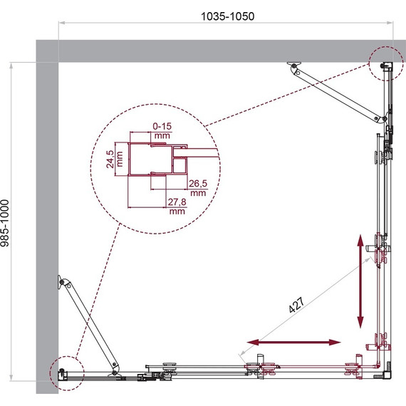 Душевое ограждение BelBagno 105x100 см LUCE-AH-22-105/100-C-Cr, хром/прозрачное фото 6