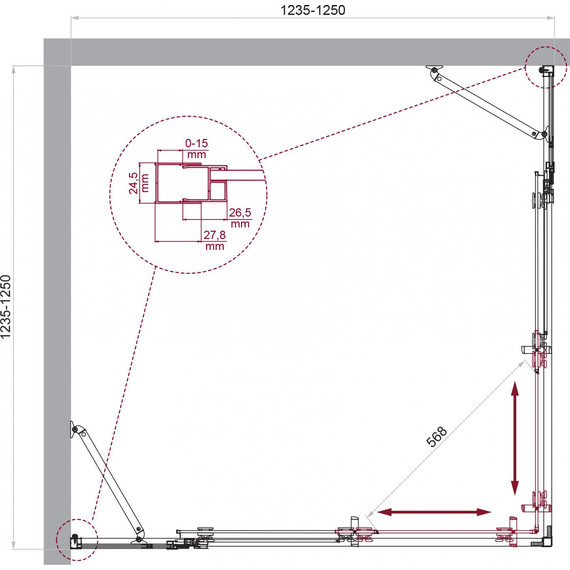 Душевое ограждение BelBagno 125x125 см LUCE-A-22-100+25-C-Cr, хром/прозрачное фото 6
