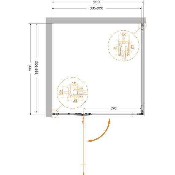 Душевое ограждение Cezares 90x90 см LINER-A-1-90-C-NERO-L, чёрный/прозрачное фото 6