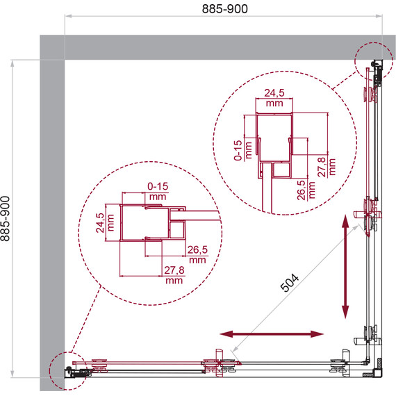 Душевое ограждение BelBagno 90x90 см LUCE-A-2-90-C-ORO, золото/прозрачное фото 6
