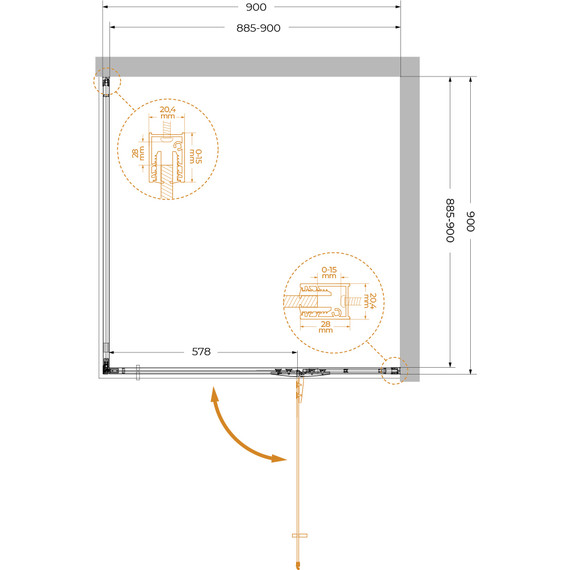Душевое ограждение Cezares 90x90 см LINER-A-1-90-C-BORO-R, золото/прозрачное фото 8