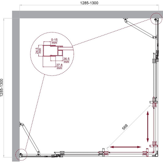 Душевое ограждение BelBagno 130x130 см LUCE-A-22-100+30-C-Cr, хром/прозрачное фото 6