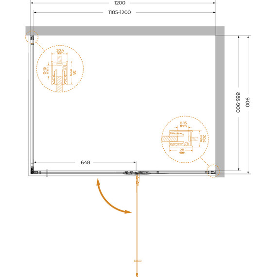 Душевое ограждение Cezares 120x90 см LINER-AH-1-120/90-C-Cr-R, хром/прозрачное фото 6