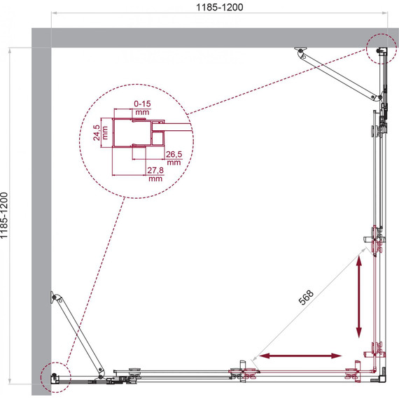Душевое ограждение BelBagno 120x120 см LUCE-A-22-100+20-C-Cr, хром/прозрачное фото 6