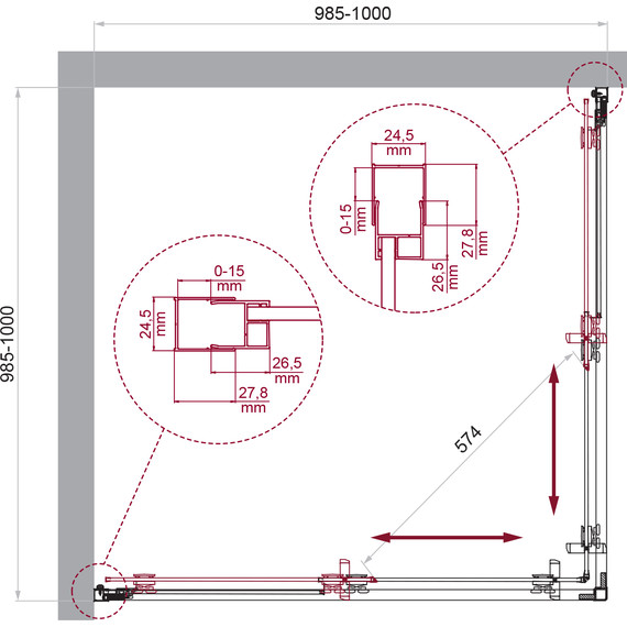 Душевое ограждение BelBagno 100x100 см LUCE-A-2-100-C-Cr, хром/прозрачное фото 6