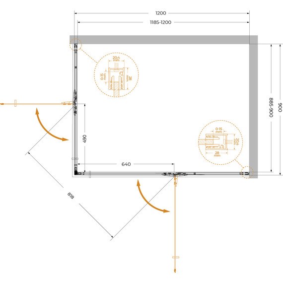 Душевое ограждение Cezares 120x90 см LINER-AH-2-120/90-C-Cr-R, хром/прозрачное фото 6