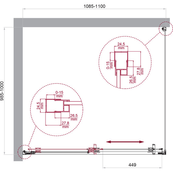 Душевое ограждение BelBagno 110x100 см LUCE-AH-1-110/100-C-Cr, хром/прозрачное фото 6