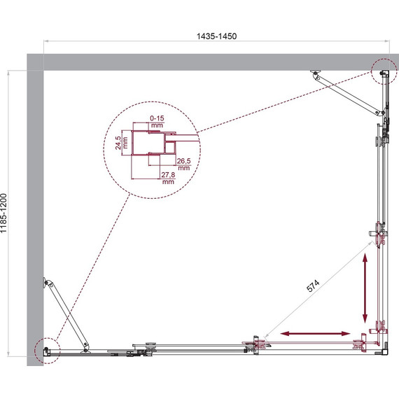 Душевое ограждение BelBagno 145x120 см LUCE-AH-22-145/120-C-Cr, хром/прозрачное фото 6