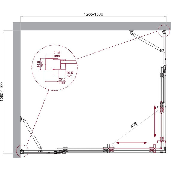 Душевое ограждение BelBagno 130x110 см LUCE-AH-22-130/110-C-Cr, хром/прозрачное фото 6