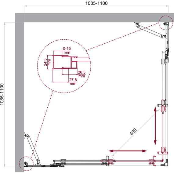 Душевое ограждение BelBagno 110x110 см LUCE-A-22-90+20-P-Cr, хром/матовое фото 4