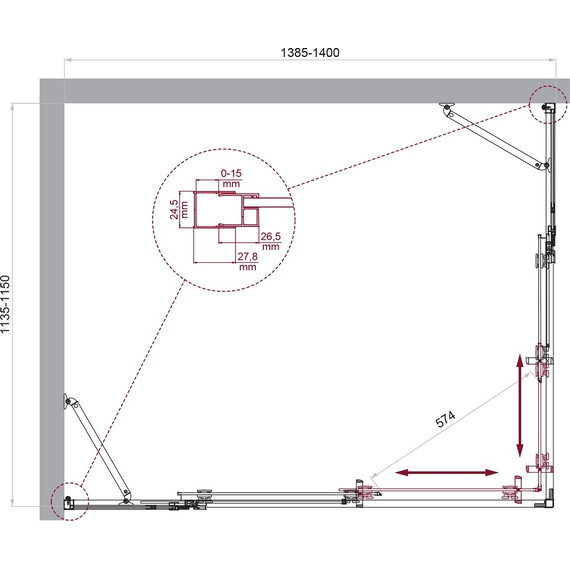 Душевое ограждение BelBagno 140x115 см LUCE-AH-22-140/115-C-Cr, хром/прозрачное фото 6