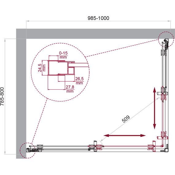Душевое ограждение BelBagno 100x80 см LUCE-AH-2-100/80-P-Cr, хром/матовое фото 6
