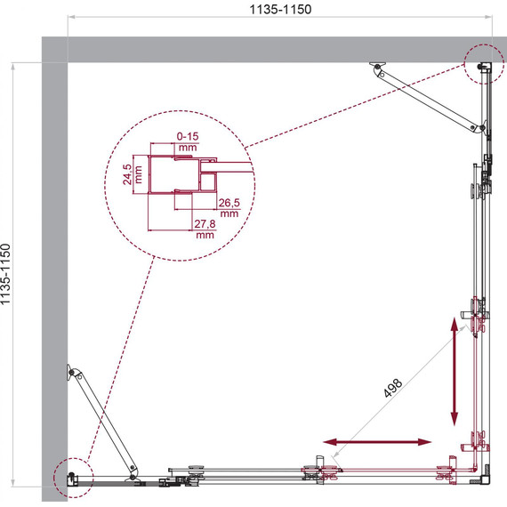 Душевое ограждение BelBagno 115x115 см LUCE-A-22-90+25-C-Cr, хром/прозрачное фото 6