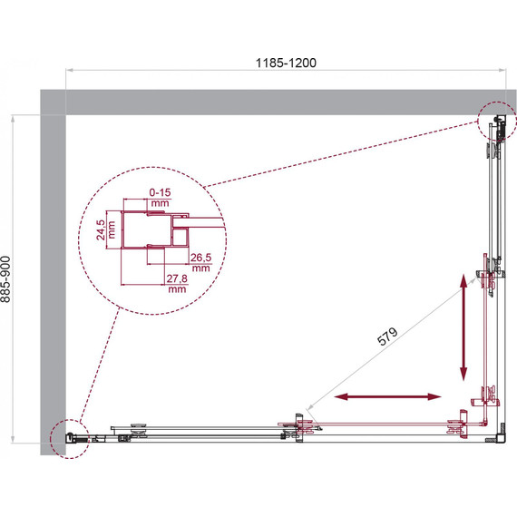 Душевое ограждение BelBagno 120x90 см LUCE-AH-2-120/90-C-Cr, хром/прозрачное фото 6