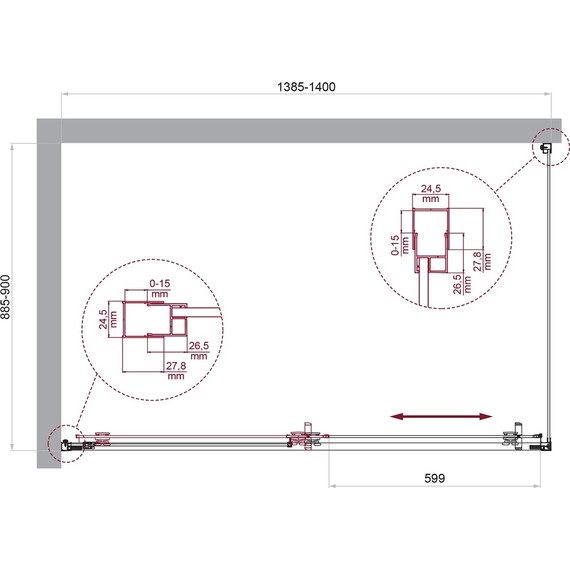 Душевое ограждение BelBagno 140x90 см LUCE-AH-1-140/90-C-Cr, хром/прозрачное фото 6