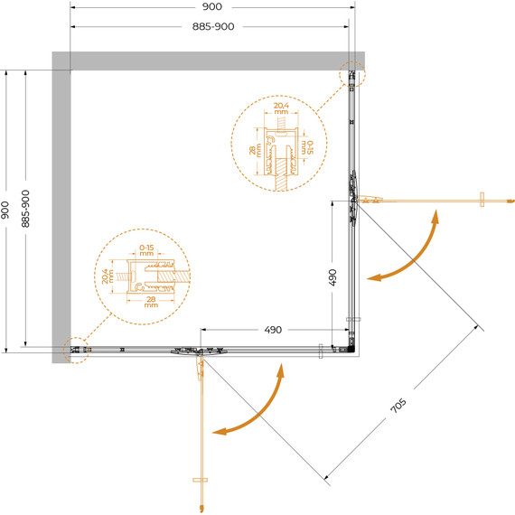 Душевое ограждение Cezares 90x90 см LINER-A-2-90-C-NERO, чёрный/прозрачное - 6 Душевое ограждение Cezares 90x90 см LINER-A-2-90-C-NERO, чёрный/прозрачное фото 6