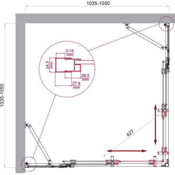 Душевое ограждение BelBagno 105x105 см LUCE-A-22-80+25-C-Cr, хром/прозрачное фото 6