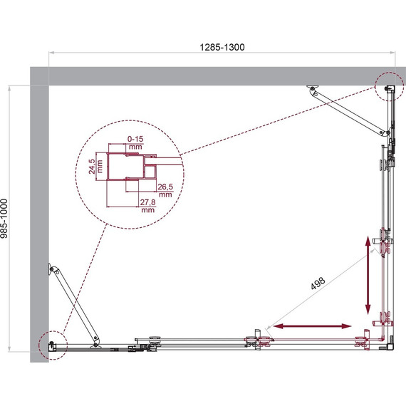 Душевое ограждение BelBagno 130x100 см LUCE-AH-22-130/100-C-Cr, хром/прозрачное фото 6