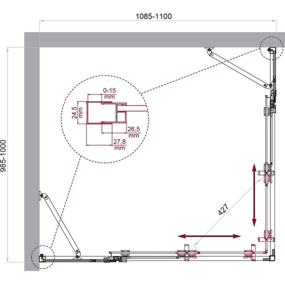 Душевое ограждение BelBagno 110x100 см LUCE-AH-22-110/100-C-Cr, хром/прозрачное фото 6