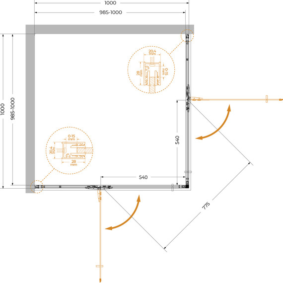 Душевое ограждение Cezares 100x100 см LINER-A-2-100-C-Cr, хром/прозрачное фото 6