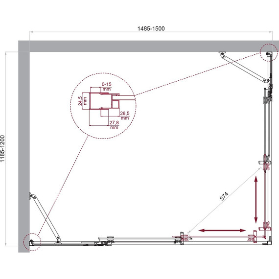 Душевое ограждение BelBagno 150x120 см LUCE-AH-22-150/120-C-Cr, хром/прозрачное фото 6
