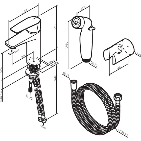 Смеситель для раковины AM.PM Gem F90A03022 с гигиеническим душем, Цвет производителя: чёрный фото 9