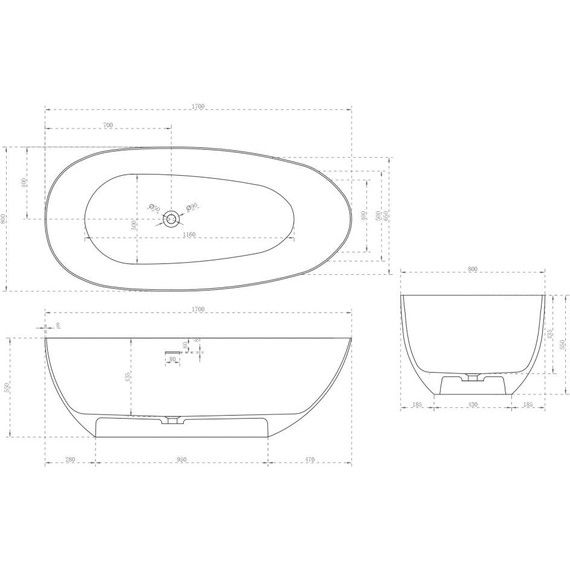 Ванна каменная Abber Stein 170x80 см AS9611-1.7, белый матовый, Размер - мм: 1700х800 фото 7