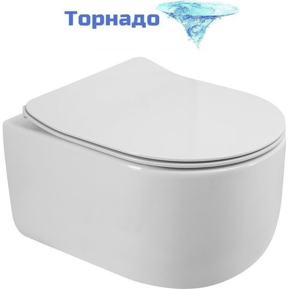 Унитаз подвесной безободковый BelBagno Soft-Tor BB084CH-TOR с тонкой крышкой микролифт BB2111SC (Система смыва торнадо) фото 