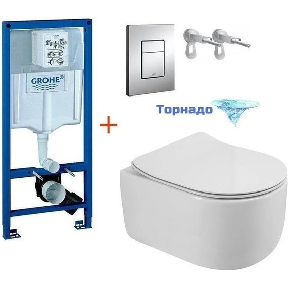 Инсталляция с подвесным унитазом комплект: Grohe Rapid SL 38772001 с подвесным безободковым унитазом BelBagno Soft-Tor BB084CH-TOR сиденье микролифт, крепление, кнопка смыва хром, Цвет производителя: белый - 2 Инсталляция с подвесным унитазом комплект: Grohe Rapid SL 38772001 с подвесным безободковым унитазом BelBagno Soft-Tor BB084CH-TOR сиденье микролифт, крепление, кнопка смыва хром, Цвет производителя: белый фото 2