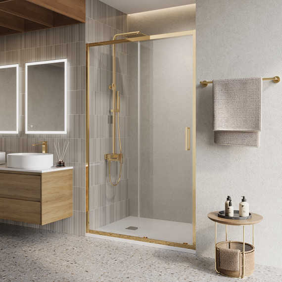 Душевая дверь BelBagno 120 см LUCE-BF-1-120-C-ORO, золото/прозрачное фото 