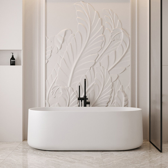 Ванна каменная Abber Stein 170x75 см AS9607, белый матовый фото 