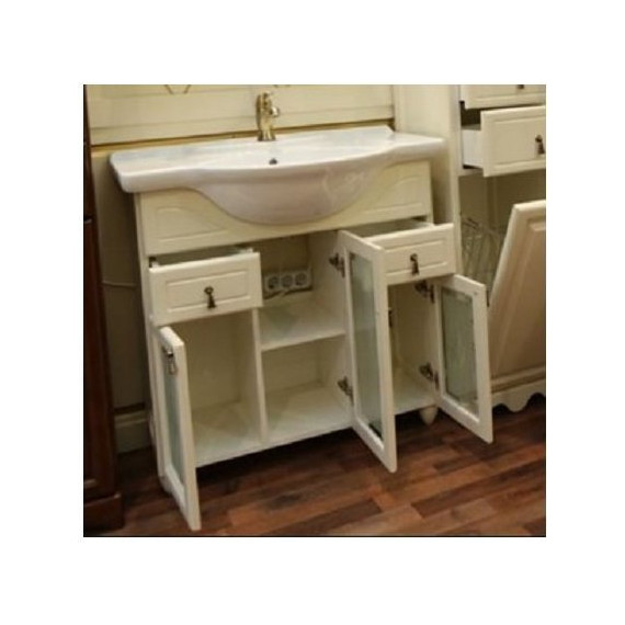 Тумба напольная с раковиной Opadiris Тибет 75 см, с худ. стеклом, слоновая кость (раковина Стиль 75, цвет белый) фото 3