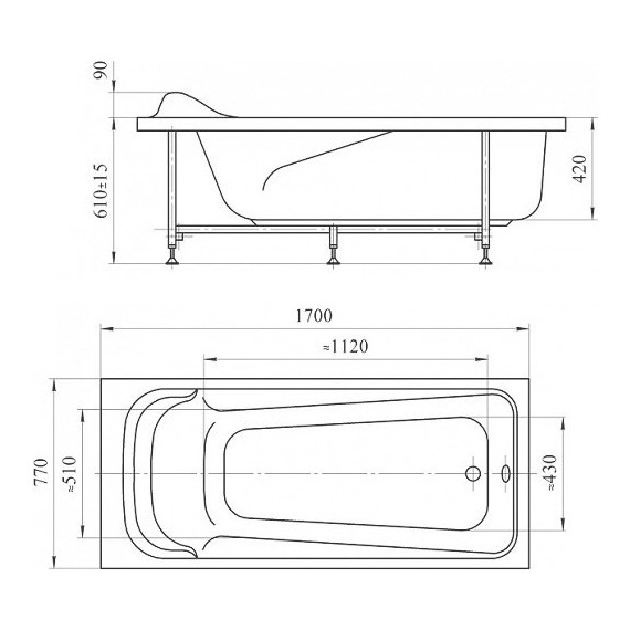 Ванна акриловая Радомир Роза 170x77 см (в комплекте каркас) фото 9