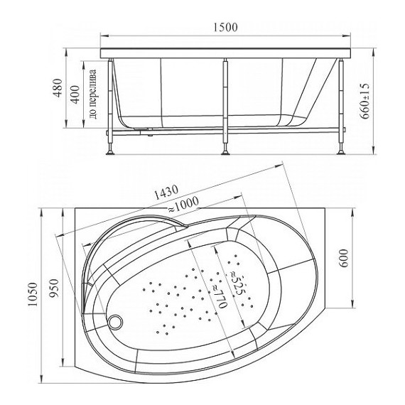 Ванна акриловая Радомир Монти 150x105 см L (в комплекте каркас) - 12 Ванна акриловая Радомир Монти 150x105 см L (в комплекте каркас) фото 12