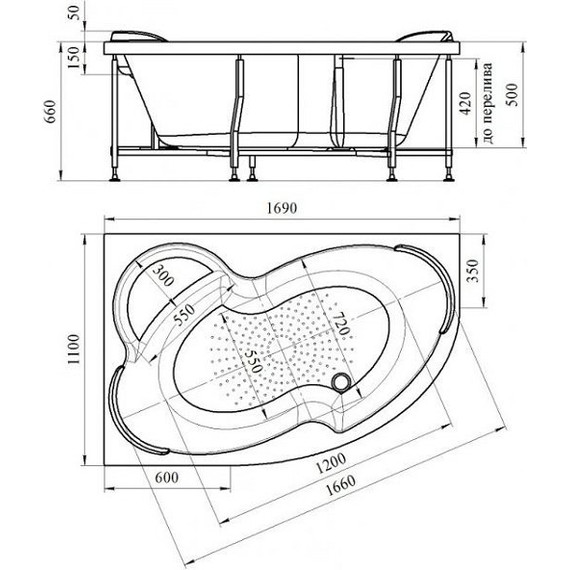 Ванна акриловая Радомир Ирма 1 169x110 см R (в комплекте каркас) фото 9