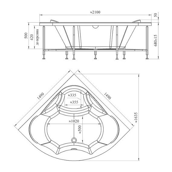 Ванна акриловая Радомир Сандра 149x149 см (в комплекте каркас) - 8 Ванна акриловая Радомир Сандра 149x149 см (в комплекте каркас) фото 8