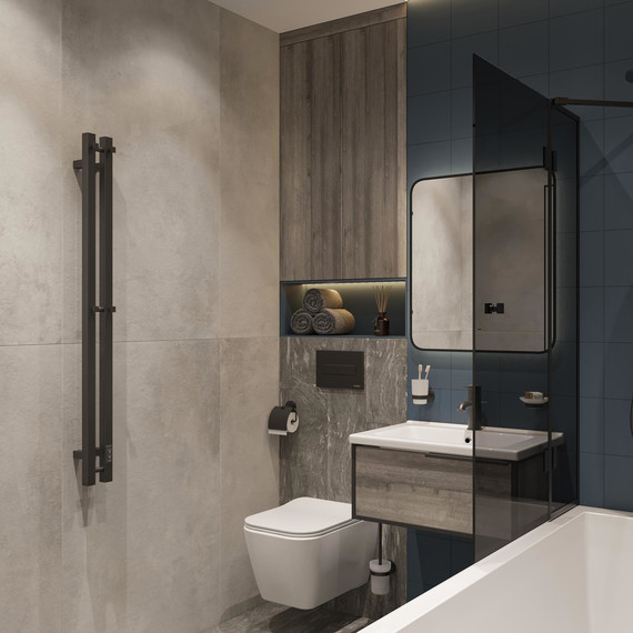 Полотенцесушитель электрический Ewrika Пенелопа П2 80x1200 мм (скрытое подключение) чёрный матовый фото 6