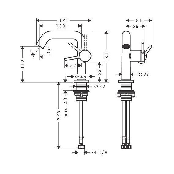 Смеситель для раковины Hansgrohe Tecturis S 73320700, белый - 7 Смеситель для раковины Hansgrohe Tecturis S 73320700, белый фото 7